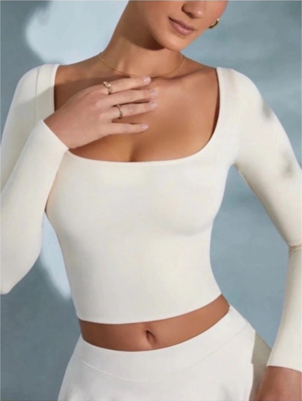 Oh POLLY Two-Piece Crop Top Skort Set in Ivory NWT